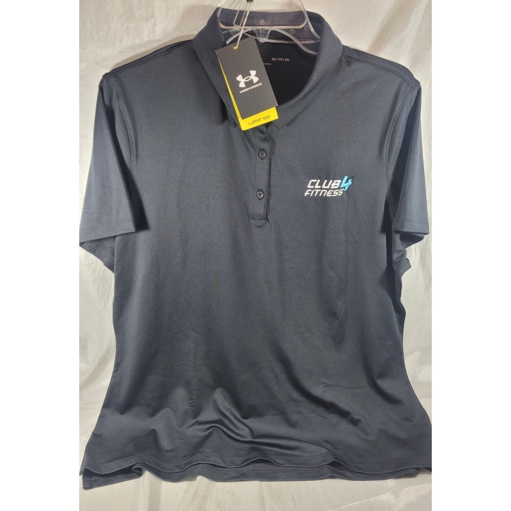 Under Armour Club4 Fitness Embroidered Logo UPF50 Performance Polo - Black - XL